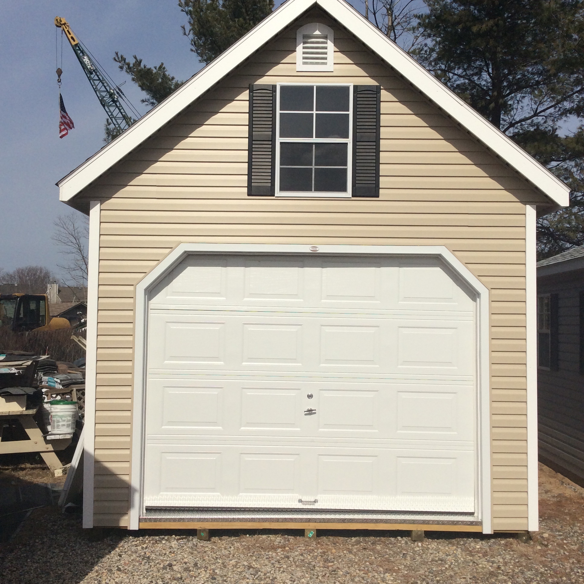 Two Story Garages Backyard Structures 12 X 16 One And A Half Story Vinyl Garage With Almond Siding Loft