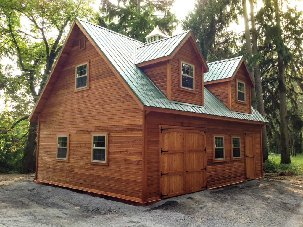 24 x 24 Cedar Two story Garage with Dormers converted to living space