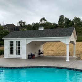 2686 16 x 26 Poolhouse, A-Frame, Charcoal Gray Shingles, No floor in pavilion deck