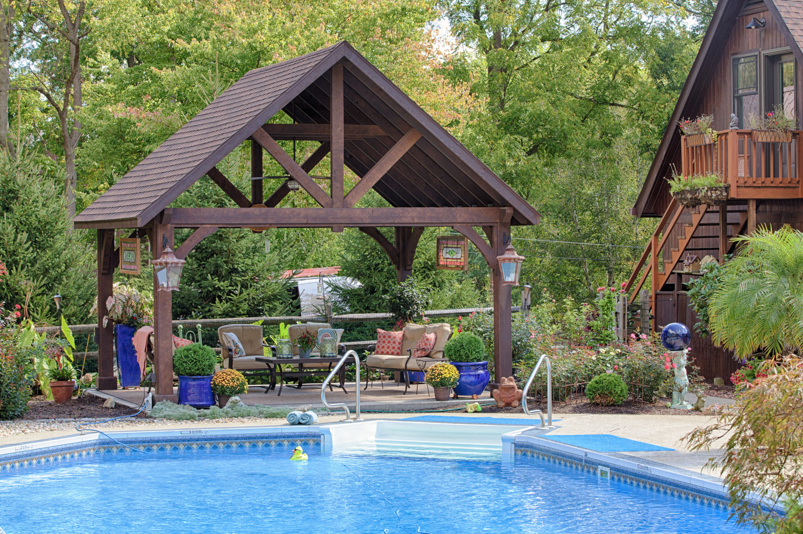 14’x16′ Alpine Cedar Wood Pavilion, Custom Stain, Asphalt Shingles (3)