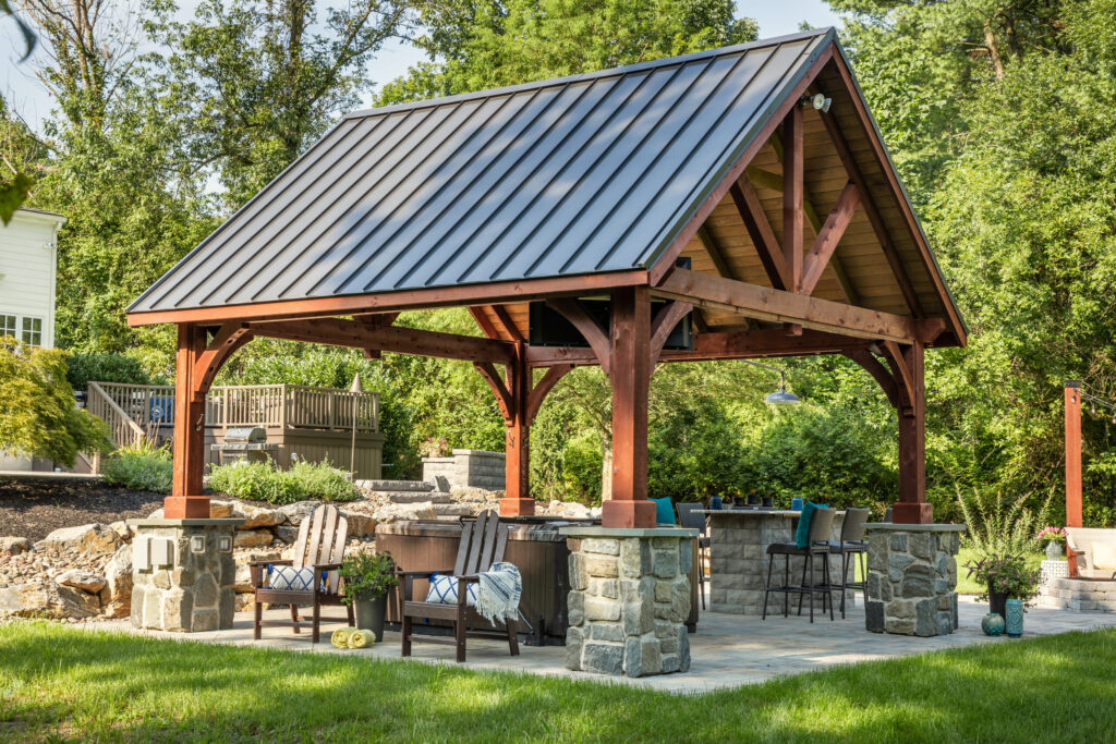 Amish-built pavilion in a Holmdel, NJ backyard