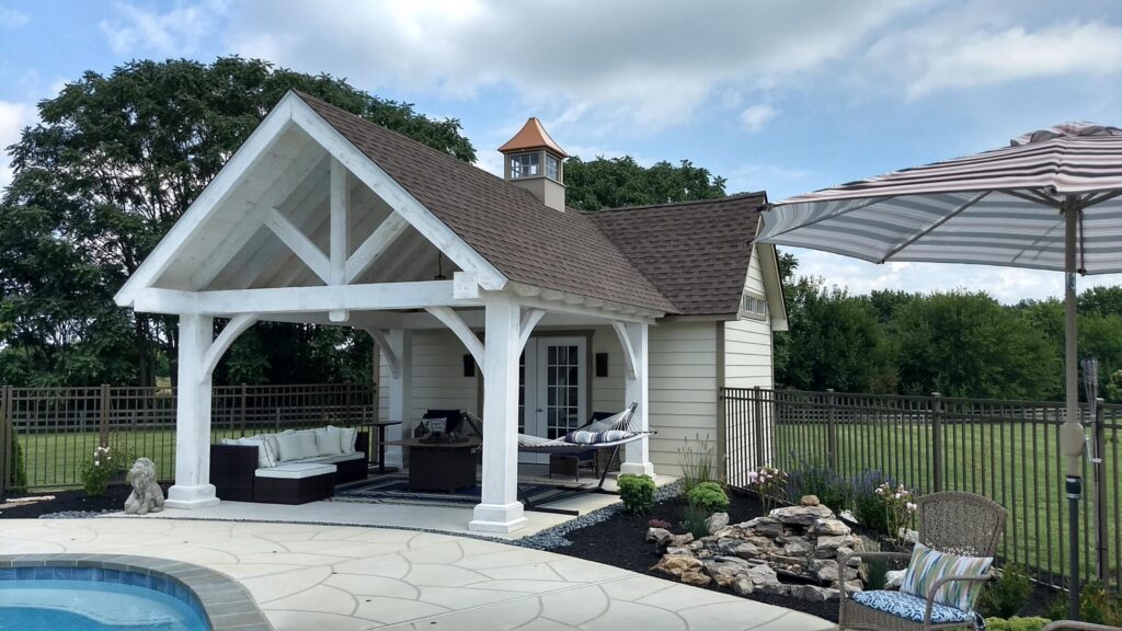 Amish-built pool house beside an inground pool in Middletown, NJ