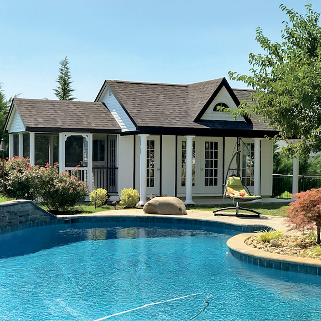 Amish-built pool house beside an inground pool in Spring Lake, NJ